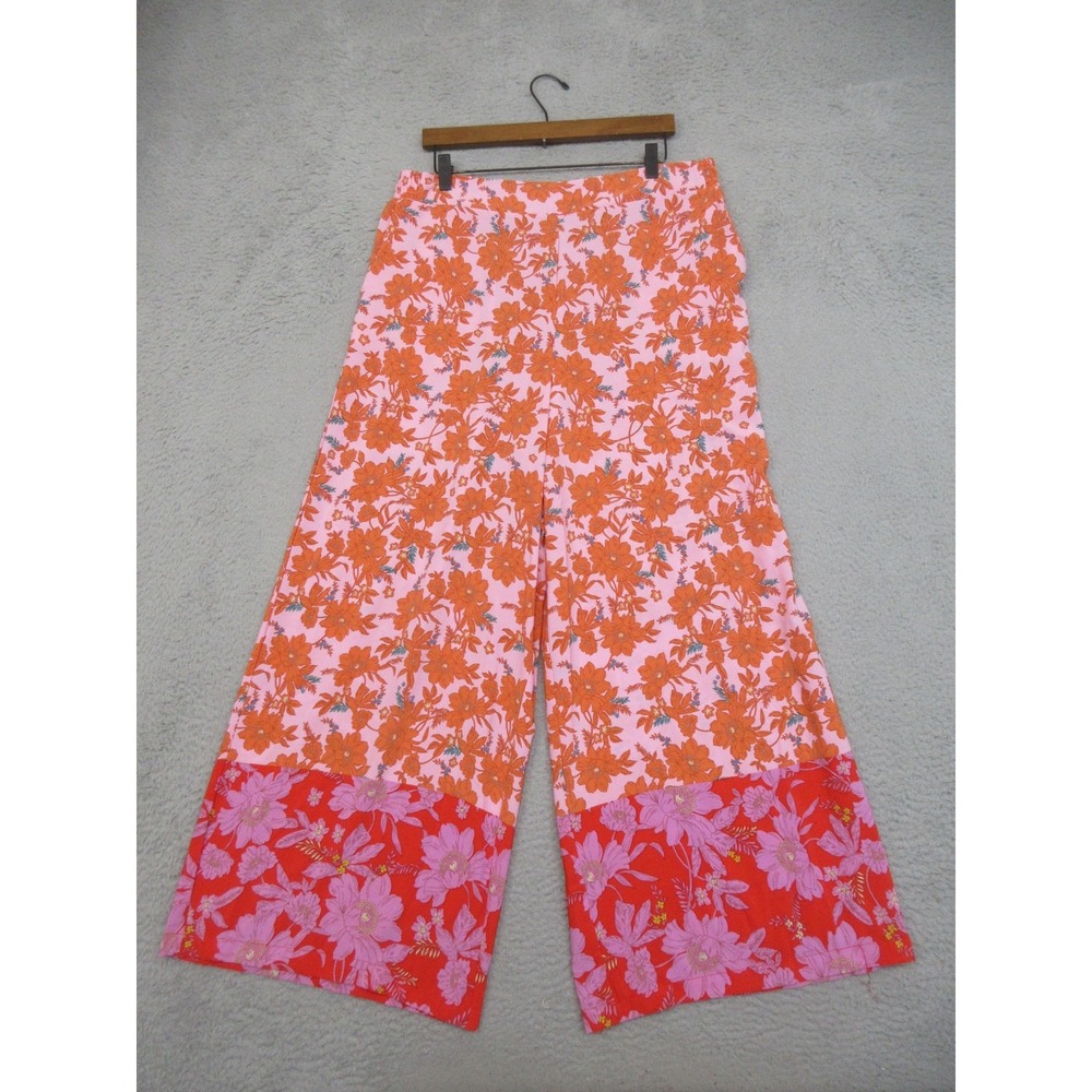 Jessica Simpson Wide Leg Palazzo‎ Pants Women L Pink Floral Pull On Pockets Boho